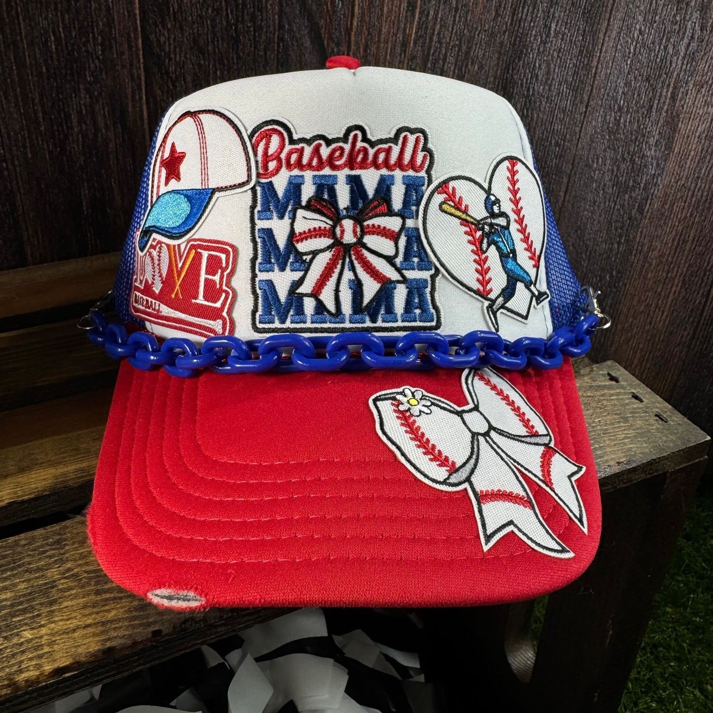 Red White Blue Baseball Mama Trucker Hat